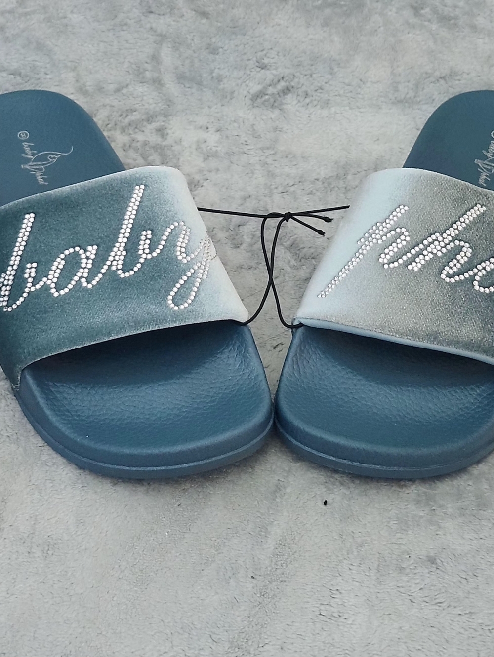 Baby Phat Rhinestone Script Logo Slide Sandals, Size: 8 Color: Teal - Picture 6 of 7